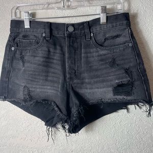 [BLANKNYC] Black Distressed High Rise Button Fly Raw Hem Denim Shorts Size 27